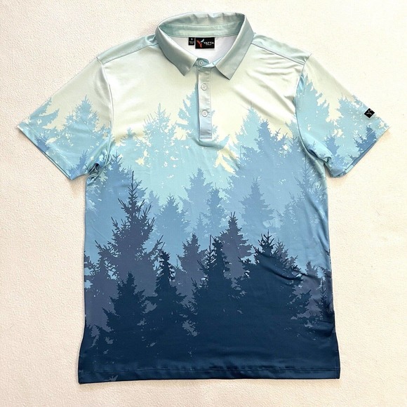 YATTA Other - Yatta Men Blue Primal Forest Print Stretch Golf Standout Performance Polo S